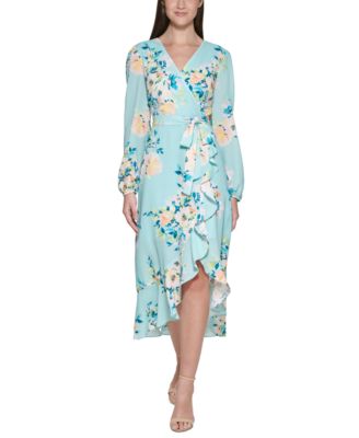 kensie Floral Faux-Wrap Midi Dress ...